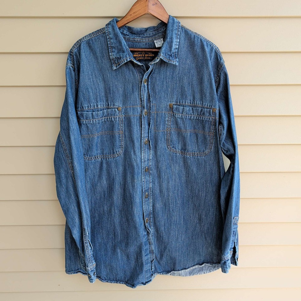 Liberty Blues Denim Shirt Mens 2XL Blue Long Sleeve Workwear Button Down